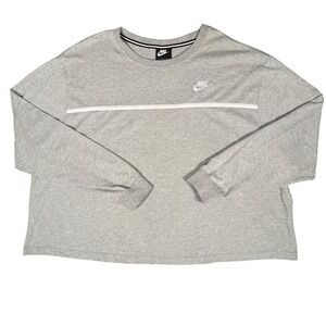 Nike T-Shirt Women 3X Gray Long Sleeve Cropped‎ Boxy Stripe CI0166-063